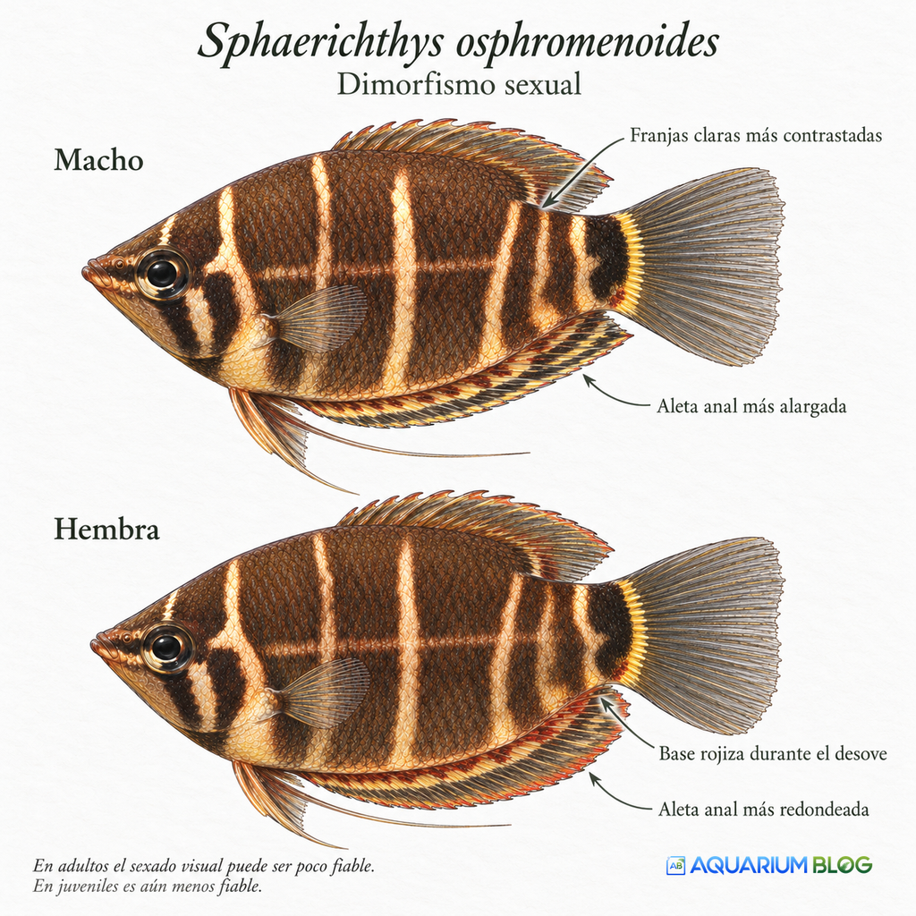 Sphaerichthys osphromenoides — Gourami chocolate Dimorfismo sexual