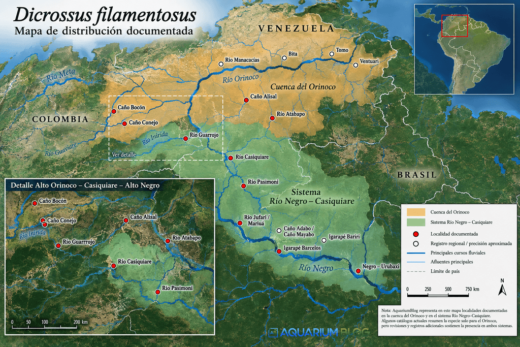 Dicrossus filamentosus — Mapa distribución