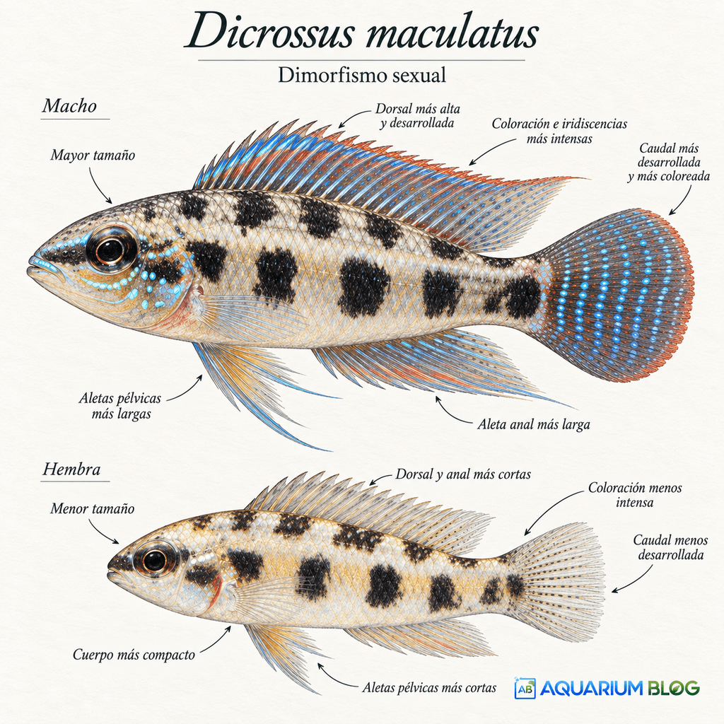 Dicrossus maculatus— Dimorfismo sexual Atlas 