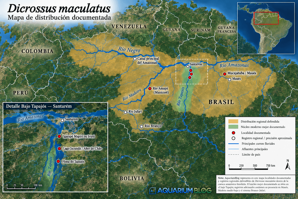 Dicrossus maculatus — Mapa distribución